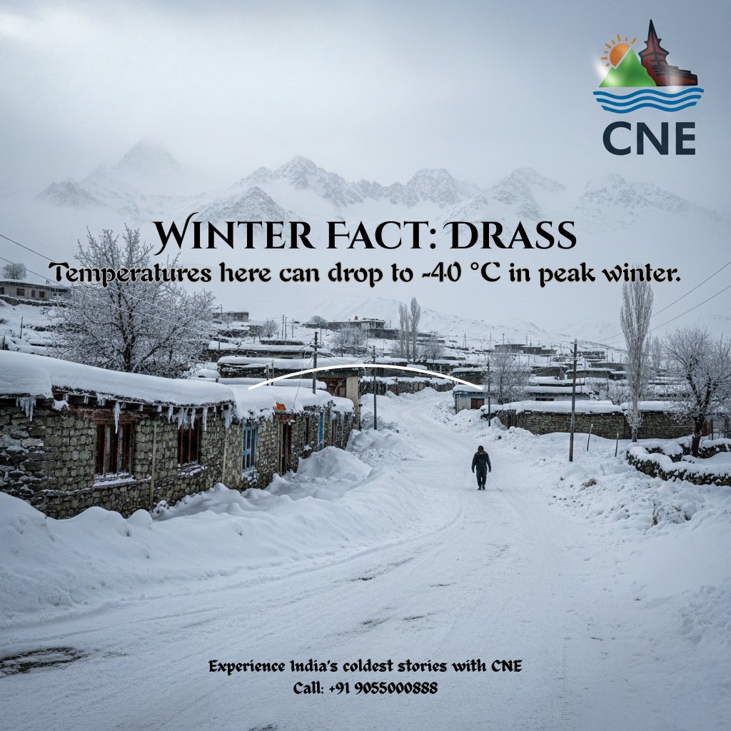 cnetours's tweet photo. Winter Fact | Ladakh ❄️
Drass—one of the coldest inhabited places on Earth—sees winters plunge to –40°C. A land of resilience, raw Himalayan beauty, and extreme stories.

At CNE, we take you closer to India’s most extraordinary winters.
#Drass #Ladakh #WinterFacts #ExploreWithCNE https://t.co/rZcf5Vquoh