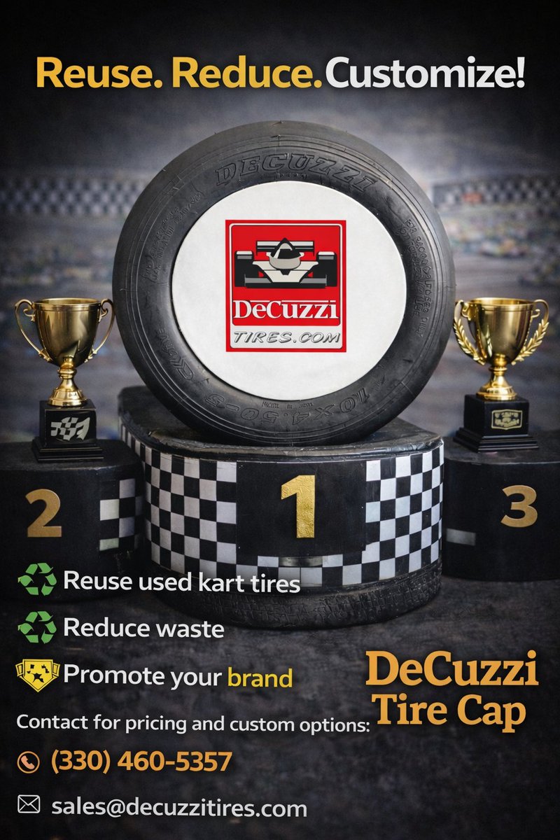 DeCuzziTires's tweet photo. Turn old race tires into podium-worthy trophies. 🏁📷The DeCuzzi Tire Cap fits inside used DeCuzzi kart tires and transforms them into custom, professional-looking awards for tracks.  

https://t.co/PVwMUFYK1d
sales@decuzzitires.com 📷 

#DeCuzziTires #TireCap https://t.co/8shSYiCYlR