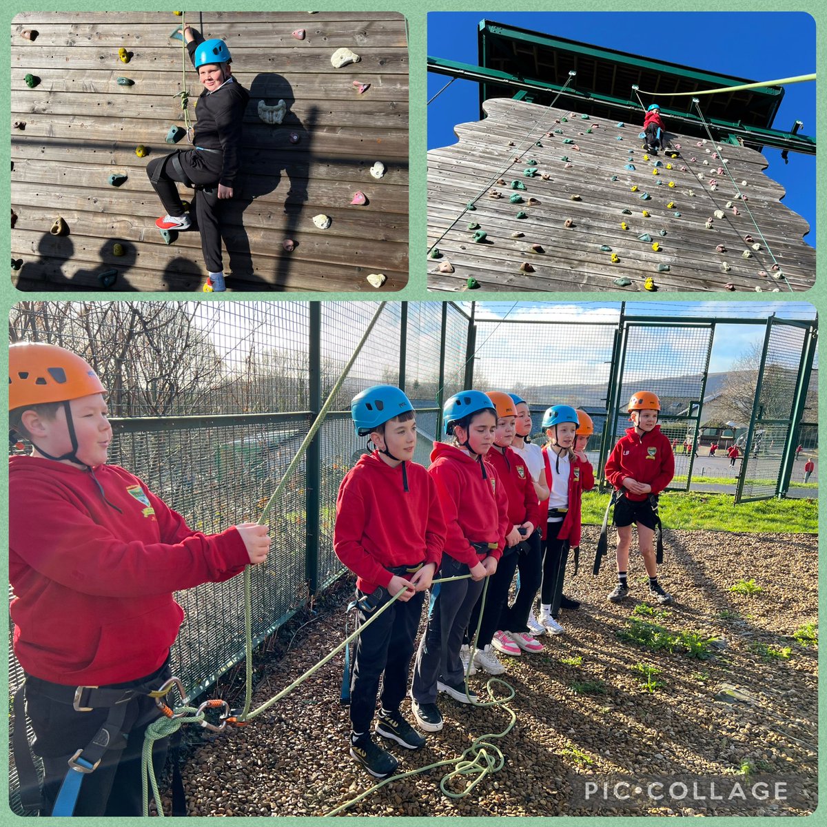 mrsccox95's tweet photo. As soon as we saw a bit of blue sky our year 5’s were straight out on the climbing wall. What a lovely change from rain! @garntegprimary https://t.co/BYpdYtw0Ta