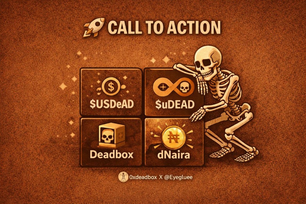 Want to explore this next-gen stablecoin ecosystem?

🚀 Get started:
• Learn more about $USDeAD (borrow/mint interface launching soon)
• Hold $uDEAD to earn protocol revenue automatically
• Follow <a href="/0xDEADBOX/">DEADBOX | $DEAD</a> for updates

• Explore <a href="/dnaira_ng/">dNaira Stablecoin | dNGN</a> to see decentralized stablecoins