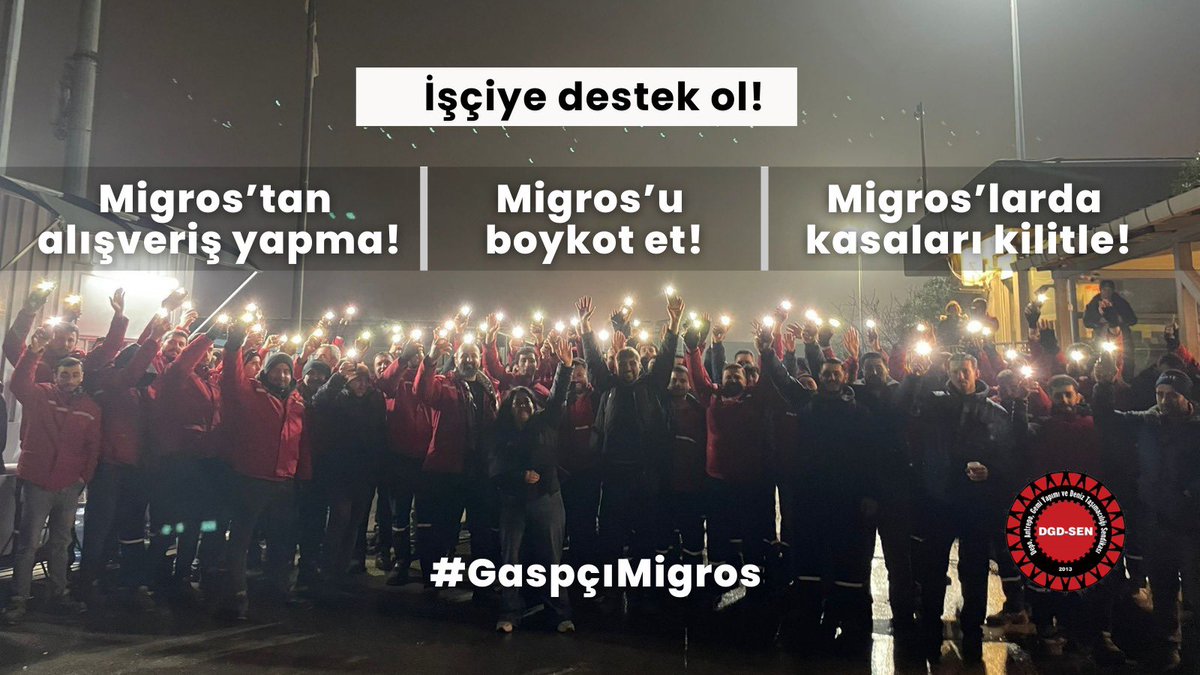 Üç kuruş zamma, sarı sendika dayatmasına, tehditlere, taşerona, sefalete hayır diyen binlerce depo işçisi olarak iş durdurduk, iş yavaşlattık.

Tüm kamuoyundan ricamızdır. Sesimize ses, mücadelemize omuz olun. Hep birlikte #GaspçıMigros diyelim, depocular kazansın!