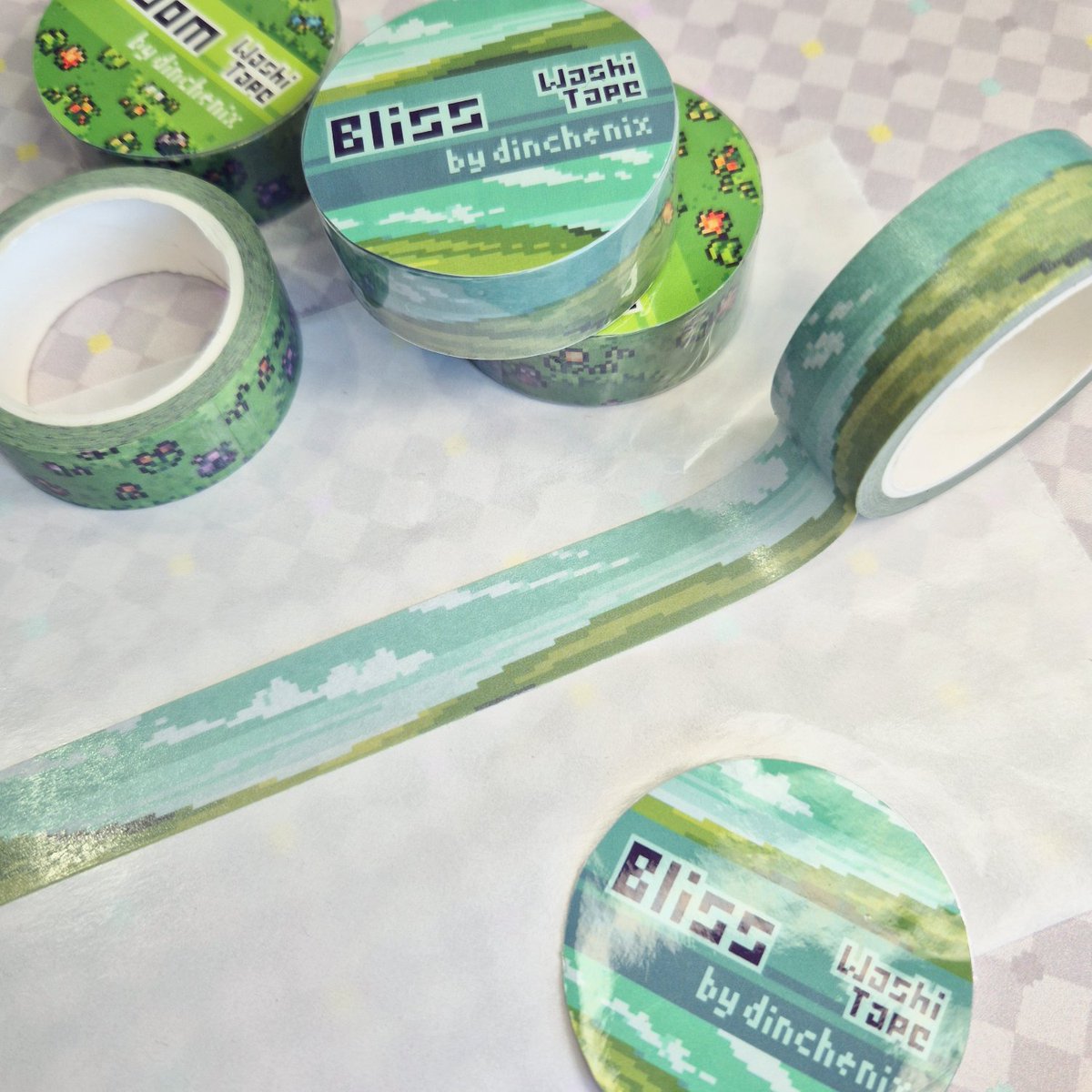 dinchenix's tweet photo. Item spotlight: Washi Tape Bliss!💚
"Do you ever think back to those green rolling hills on your old windows desktop?" 🌾🌳☁
Find it here: https://t.co/5gcV6KWBj5
#washitape #pixelart #dinchenix https://t.co/o712i78IVW