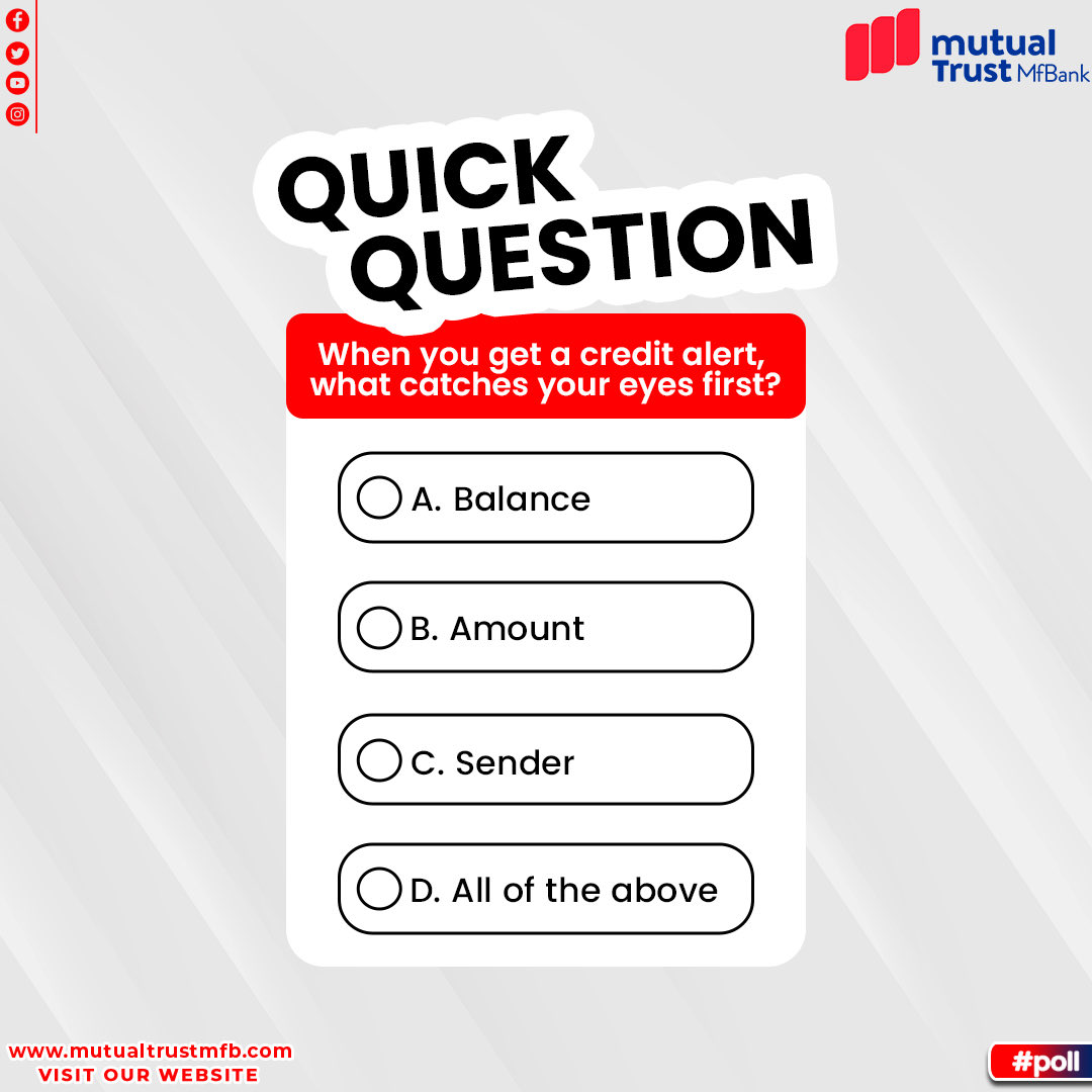 MutualTrustMfb's tweet image. Which one are you checking first?! 
Let us know in the comments 👇

#mutualtrustmfb #poll #creditalert
