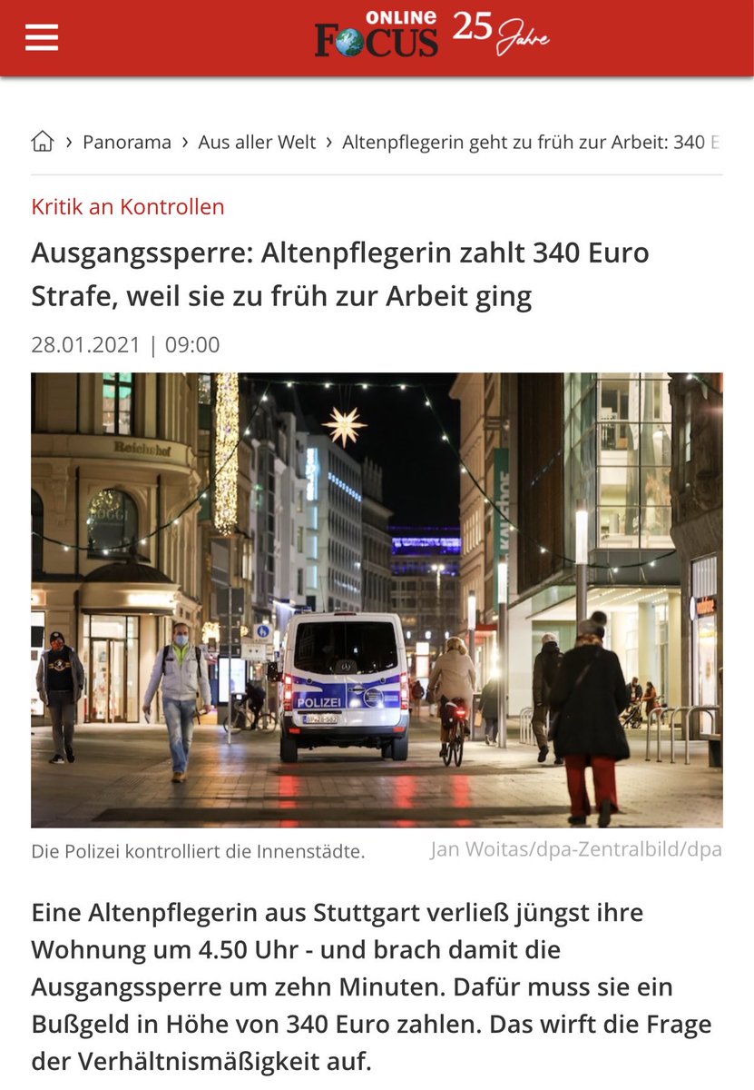 "Ausgangssperre: Altenpflegerin zahlt 340 Euro Strafe, weil sie zu früh zur Arbeit ging"

28.01.2021 #RichtigErinnern