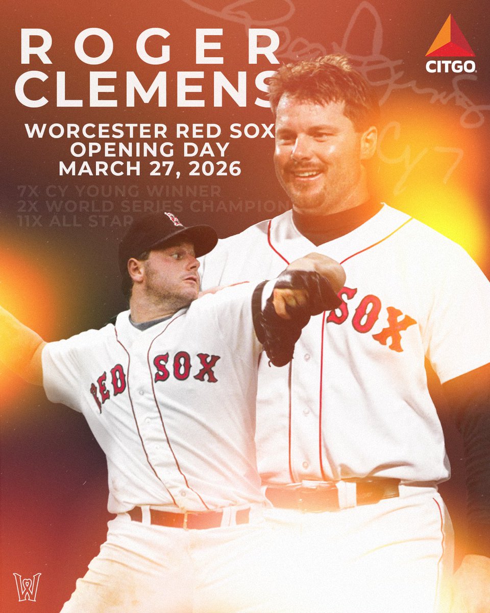 The Rocket is coming to WooSox Opening Day presented by <a href="/CITGO/">CITGO Petroleum Corporation</a> 🚀 7x Cy Young winner, Roger Clemens, will be throwing the ceremonial first pitch at Polar Park on March 27, to be caught by his longtime batterymate, Rich Gedman.