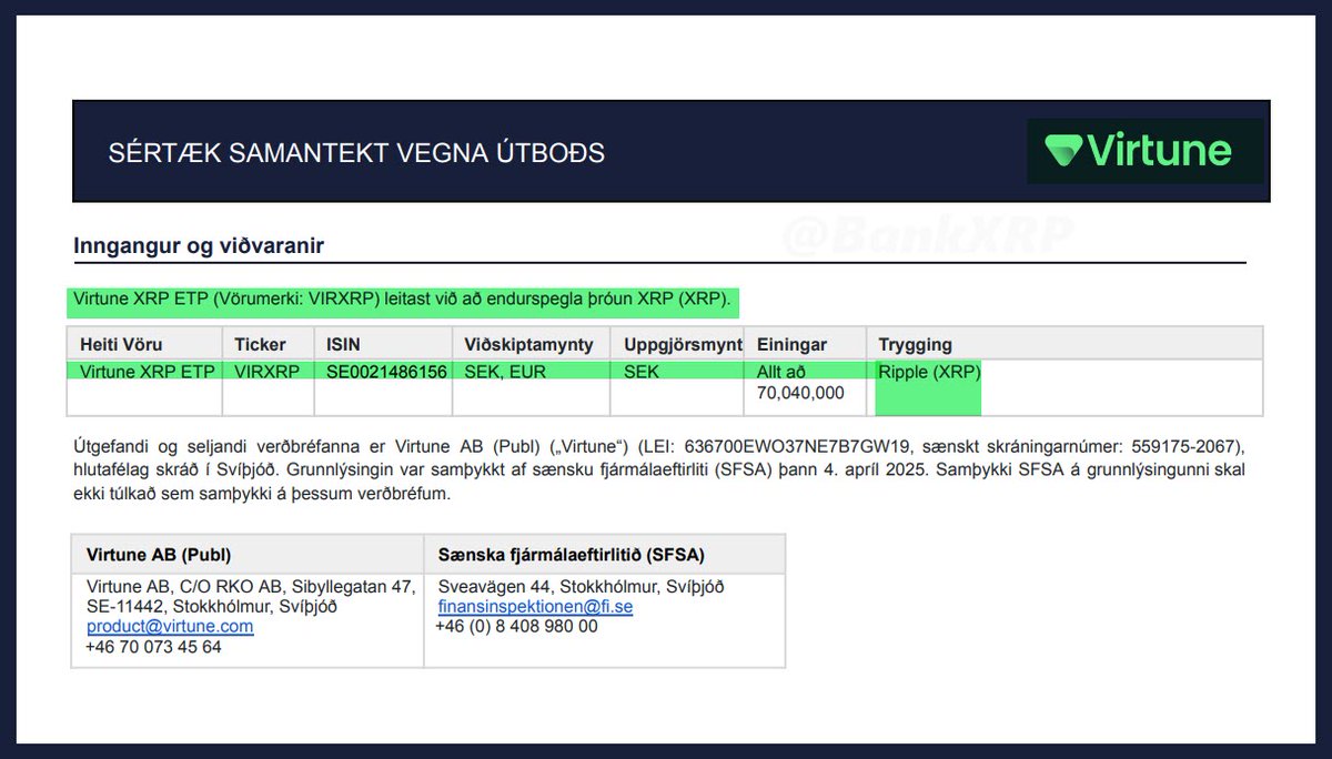 XRP ETP Update: Ready for 2026  The Virtune XRP ETP (VIRXRP) has  officially renewed its EU Base Prospectus, keeping it fully compliant  through April 4, 2026.  Valid thru 2026: Approved