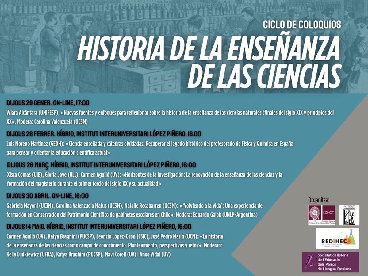 luismormz's tweet photo. Mañana se inicia este interesante ciclo de coloquios sobre historia de la enseñanza de las ciencias, un campo con mucho que aportar a la educación científica actual. Contará con una sesión mensual de enero a mayo y podr�� seguirse gratuitamente en línea: https://t.co/WYTWH2D5R1 https://t.co/6AZ2JtOxCO