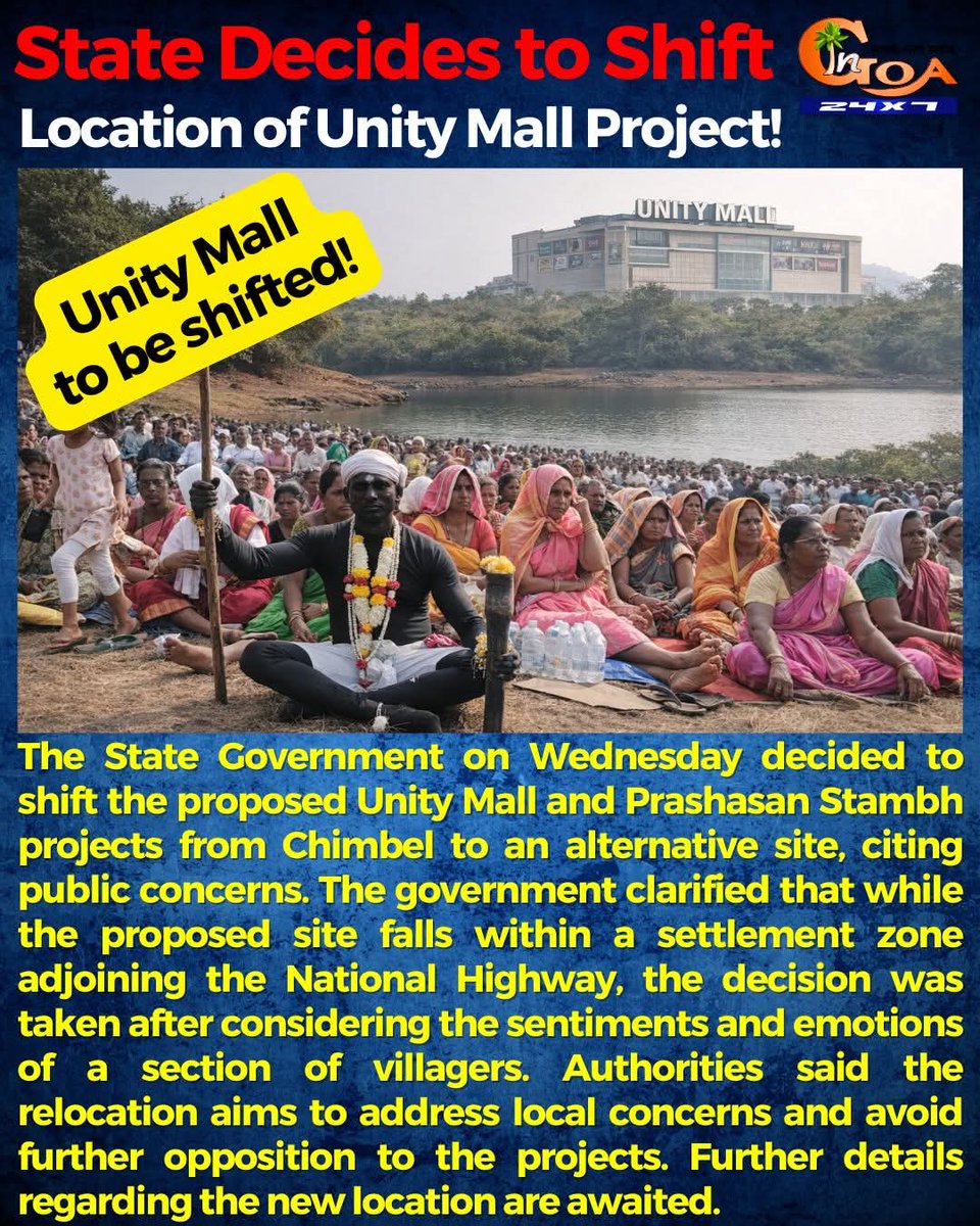 The voices of Chimbel have prevailed. Placing people above ₹25 crore already spent, the Government has decided to shift both projects from Chimbel, as declared by the Tourism Department.