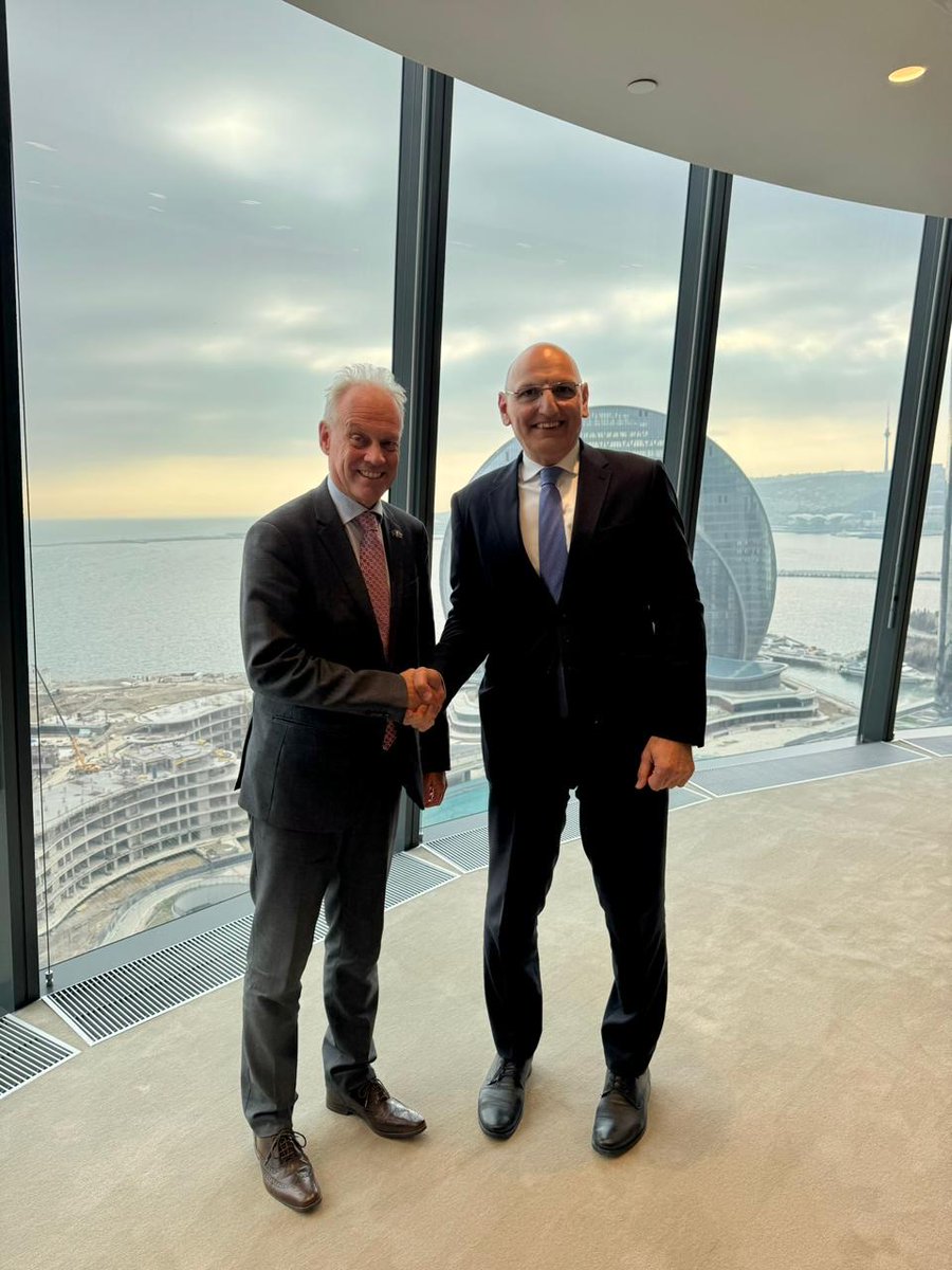 GertJanEU's tweet image. Happy to be in Baku today to meet Azerbaijani partners and discuss peace, connectivity &amp;amp; the 🇪🇺-🇦🇿 partnership.

Good exchanges with Presidential Advisers Hajiyev and Amirbayov on EU support for mine action, socio-economic development &amp;amp; next steps on Middle Corridor connectivity.