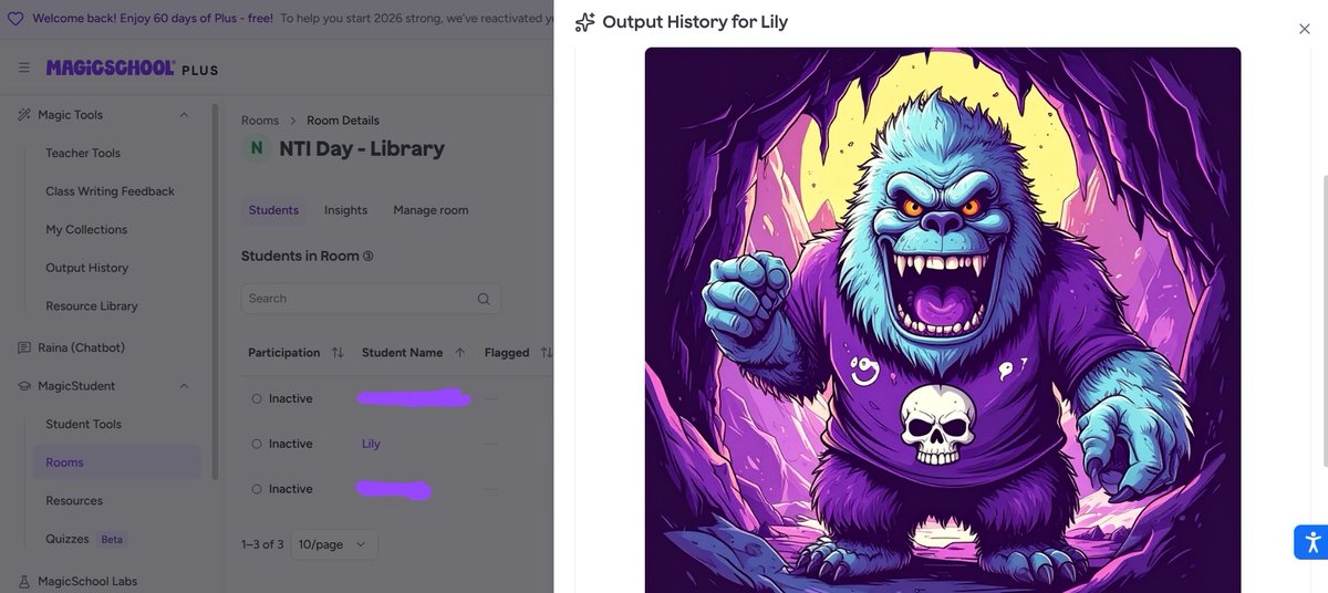 jess_stepp's tweet photo. 📚❄️ NTI library fun! Students listened to Yetis Are the Worst! by @alexdwillan and used @magicschoolai to create a yeti that showed their opinion. Ethical AI + critical thinking 👏 Check out this yeti by 4th grader Lily. Are yetis really the worst? 👀 #RowanRising @RowanSchools https://t.co/9MfTZmBJbW