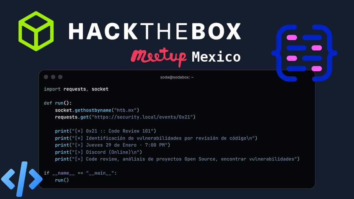 htb_mx's tweet photo. En este meetup analizaremos proyectos Open Source en busca de vulnerabilidades! Aprenderemos técnicas de source code review, patrones comunes de vulnerabilidades y casos reales. No faltes!!!
➡️ https://t.co/iak2jfxMGC
#hacktheboxmexico #ciberseguridad #mexico #hacking #hackthebox https://t.co/XCXRxeilhF