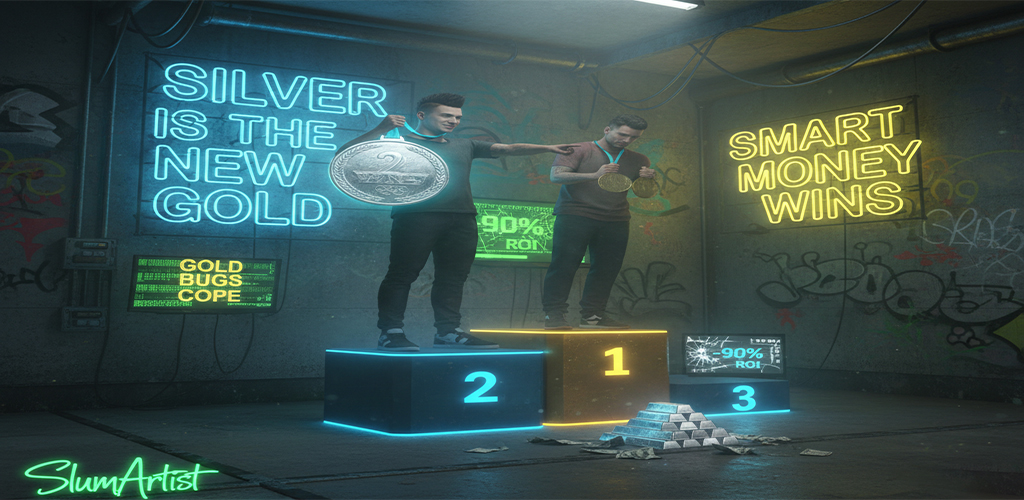 SlumArtistBTC's tweet image. Imagine winning gold and getting a heavy yellow rock that everyone already owns. Boring. 🙄 Silver is for the enlightened few who know that being second on the podium means being first in potential ROI. Stay poor, gold bugs! 🤡💎

#SilverSurfer #FinancialGenius #Cope