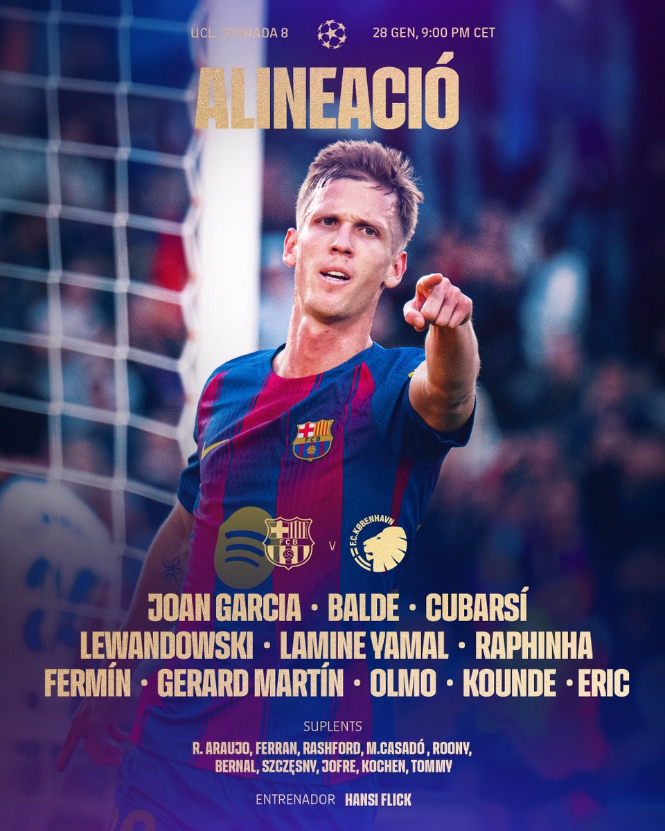 Pinned: 📍Le XI du Barça ce soir contre Copenhague