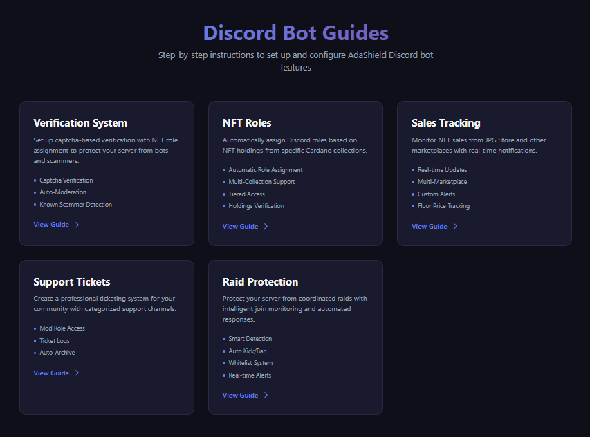ada_shield's tweet image. one of the main things every crypto project needs is a means for its community to gather, discord is our platform of choice.

AdaShield discord bot is free for you, but the data it gathers is invaluable for the chrome extension.

adashield.vercel.app/guides