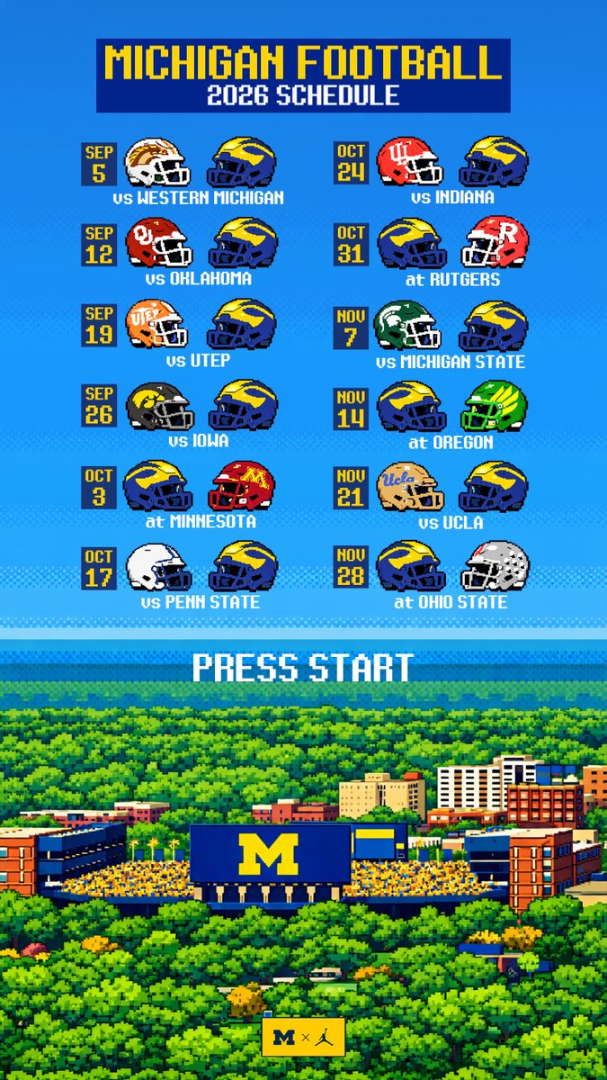 UMichFootball's tweet photo. 2026 〽️ Football Schedule 📲 Wallpaper Version https://t.co/l4eX3mzePF