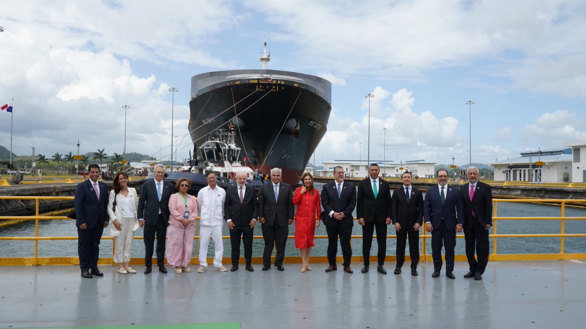 Bajo el liderazgo del presidente <a href="/JoseRaulMulino/">José Raúl Mulino</a>, y en compañía de los mandatarios de Brasil (@lulaoficial), Jamaica (@andrewholnessjm), Colombia (<a href="/petrogustavo/">Gustavo Petro</a>), Guatemala (@barevalodeleon), Bolivia (@rodrigo_pazp) Chile (<a href="/joseantoniokast/">José Antonio Kast Rist 🖐️🇨🇱</a>) y Ecuador (@danielnoboaok) el Canal fue