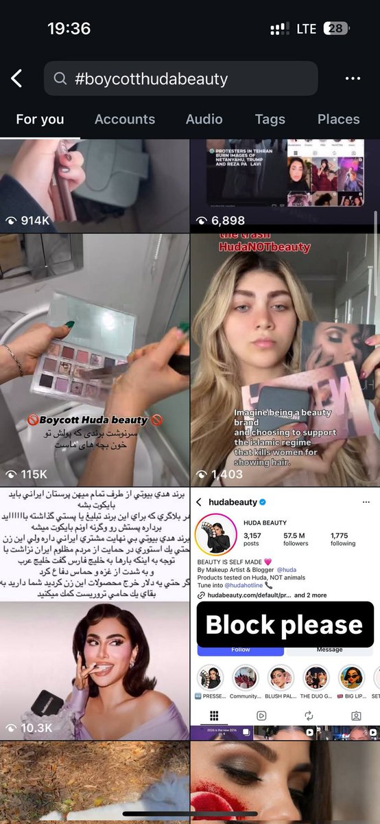 arghavaneabii's tweet photo. تو اینستاگرام و تیک تاک چالش جدیدی راه افتاده با هشتگ #boycotthudabeauty و بیوتی بلاگر ها به خصوص بیوتی بلاگر های ایرانی دارن تموم وسایل هدی بیوتی رو دور میندازن یا آتیش میزنن. https://t.co/OB2RDTknHW