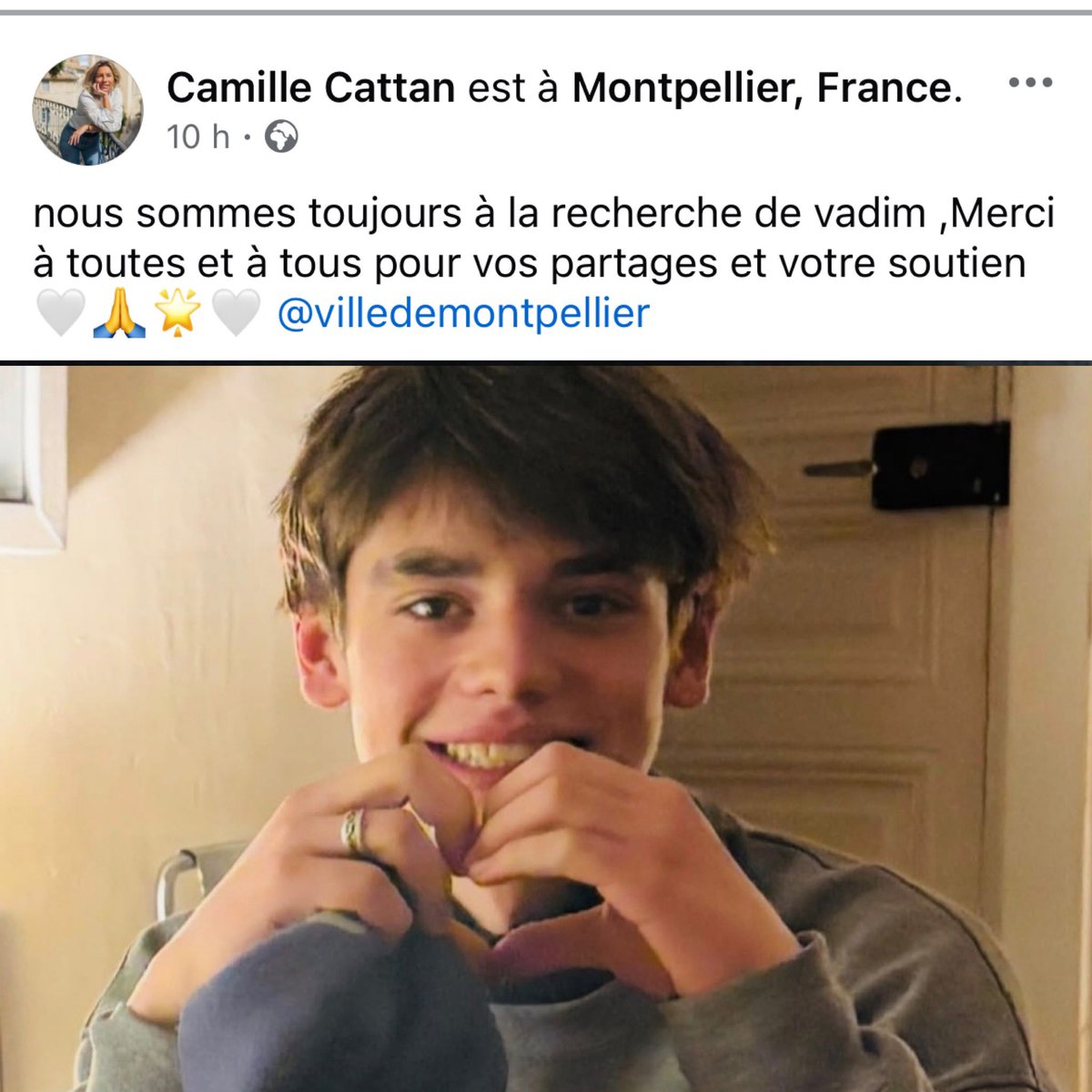 🚨 Les #Montpellierains ses parents cherchent encore Vadim … partagez à vos enfants 🙏 Et prévenez Camille sa maman sur Facebook si vous avez des nouvelles.