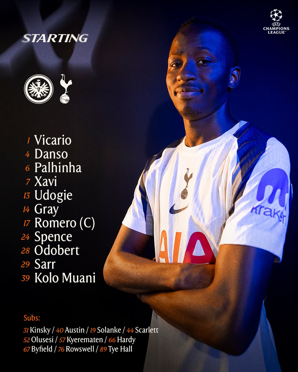 SpursOfficial's tweet image. How we line up in Frankfurt 👊