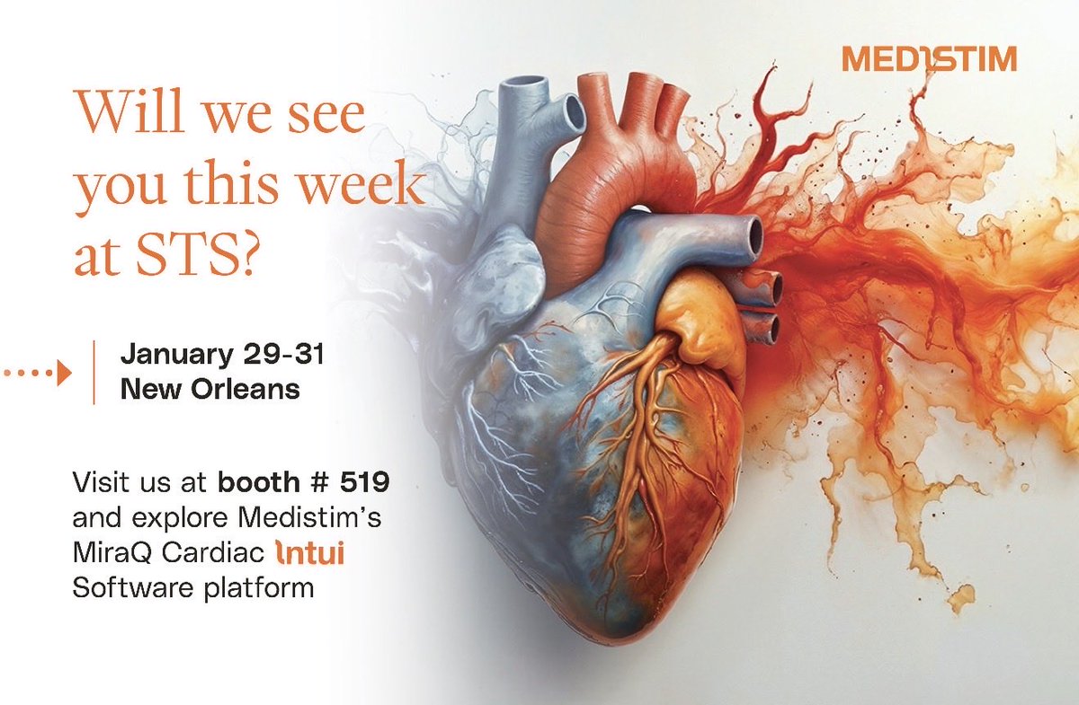 Medistim's tweet image. Will we see you this week at #STS2026 @STS_CTsurgery?
Stop by the Medistim booth to explore how #TTFM and high-frequency ultrasound imaging support cardiac surgery by offering enhanced precision and real-time insights. #INTUI #STS2026