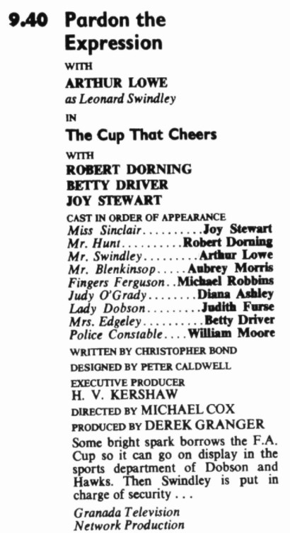 FromtheArchive's tweet photo. Tonight, I will watch the final 3 episodes of PARDON THE EXPRESSION with "The Switched-On Scene" (including a first television appearance from Sir Ben Kingsley), "The Cup That Cheers". and "Down on the Health Farm Something Stirred". #TVTimes listings below! I will eventually make a video about this series. Tomorrow, I start down the LONG journey of THE ADVENTURES OF RUPERT BEAR. #ITV #Granada #PardontheExpression #ArthurLowe