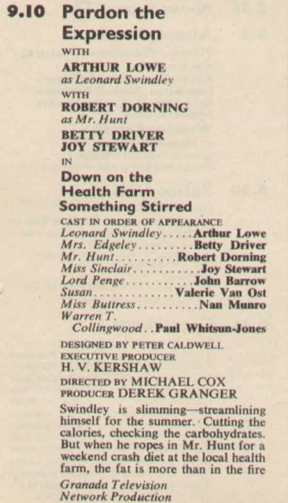 FromtheArchive's tweet photo. Tonight, I will watch the final 3 episodes of PARDON THE EXPRESSION with "The Switched-On Scene" (including a first television appearance from Sir Ben Kingsley), "The Cup That Cheers". and "Down on the Health Farm Something Stirred". #TVTimes listings below! I will eventually make a video about this series. Tomorrow, I start down the LONG journey of THE ADVENTURES OF RUPERT BEAR. #ITV #Granada #PardontheExpression #ArthurLowe