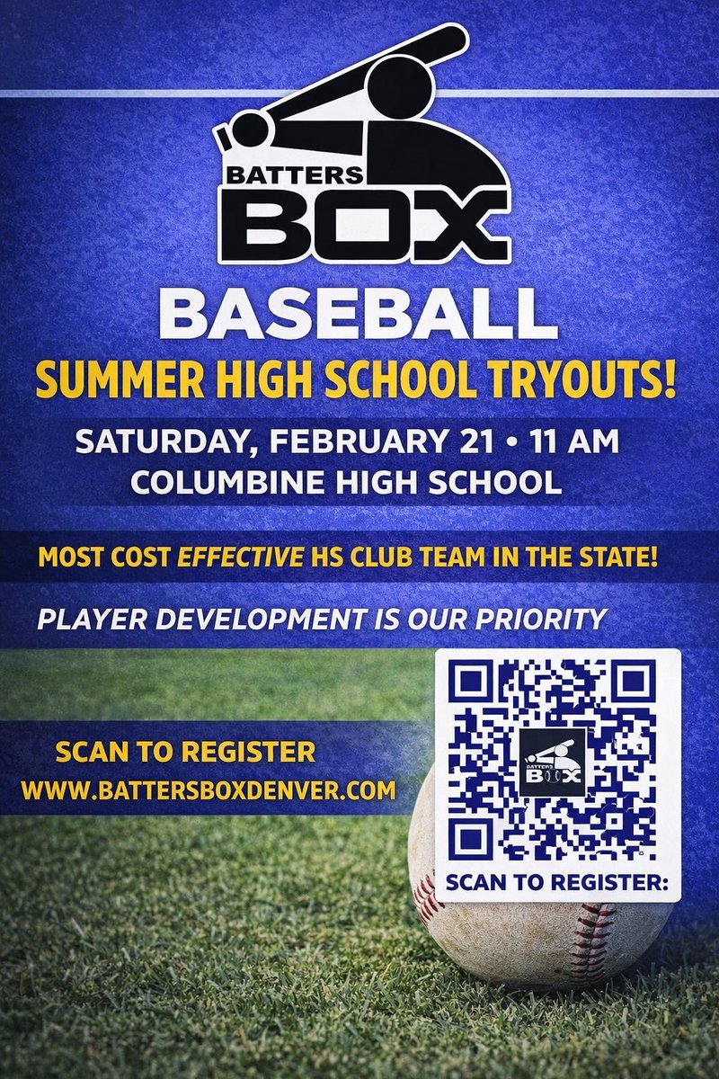 BoxBase1's tweet image. Batters Box summer high school tryouts will be Saturday, February 21 at 11 AM at Columbine high school. This is a free tryout to any high school age player that wants to play summer club baseball. @CHS_Rebelbasebl @Rebel_Athletics @PrepBaseball_CO @JeffcoAthletics