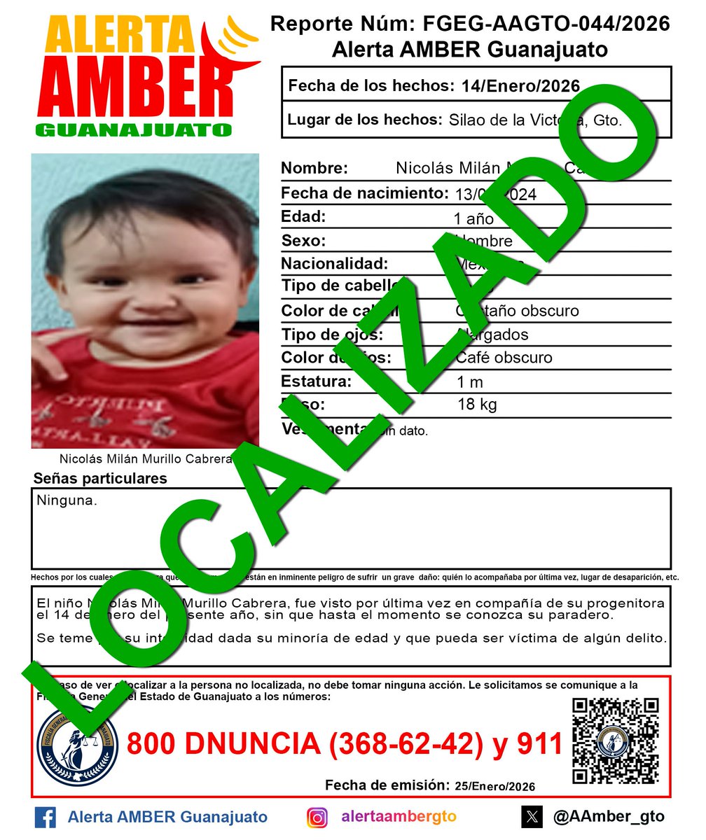 Agradecemos a todas las personas que
contribuyeron para su pronta localización.