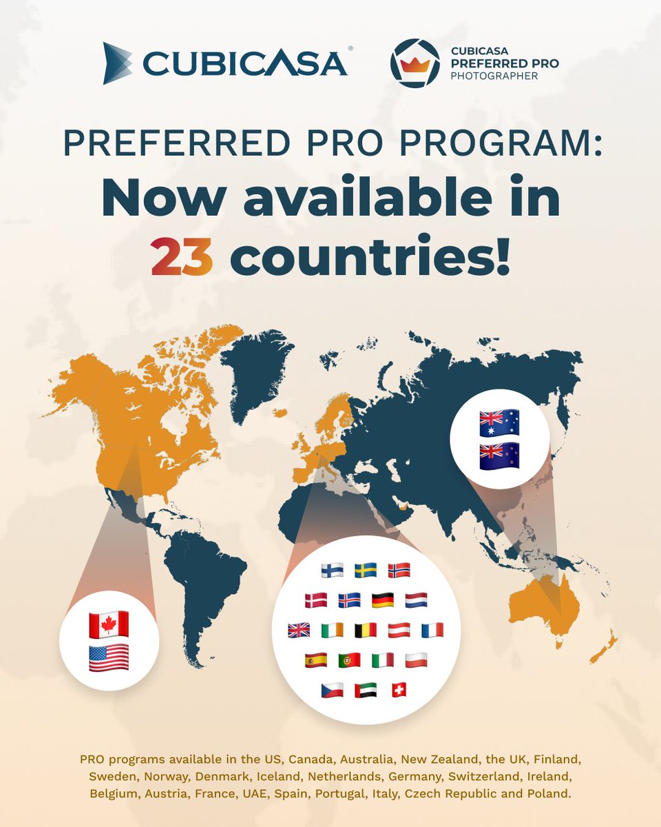 Big news! 🌍 CubiCasa Preferred PRO is expanding globally. Our photographer program is now available in 23 countries: cubi.casa/faqs-about-the…