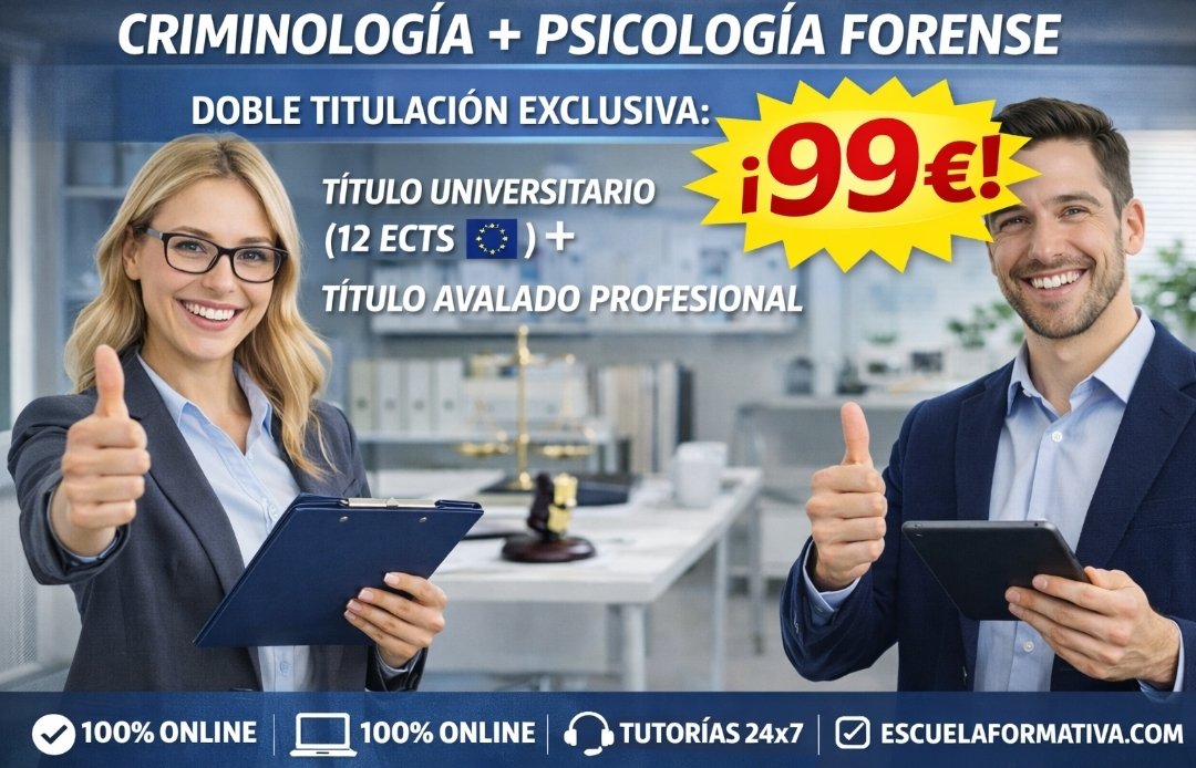 🎓🎓  DOBLE TITULACIÓN EXCLUSIVA:
CRIMINOLOGÍA (12 #ECTS 🇪🇺) + PSICOLOGÍA FORENSE
💥 99€
📲 100% Online
👨🏻‍🏫 Tutorías 24x7

escuelaformativa.com/cursos/crimino…

#criminología #psicologíaForense #forense #curso #formación #University