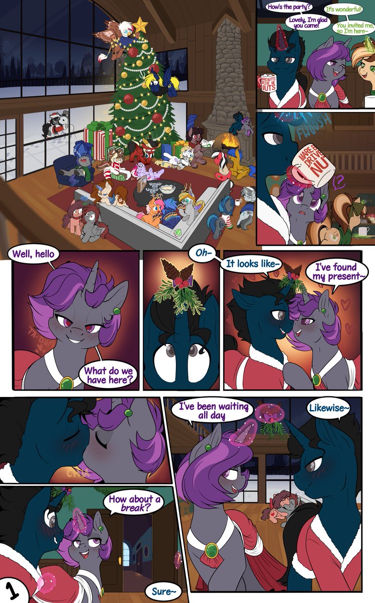 Discount_Dong's tweet photo. Mistletoe Mischief! This was a huge comic collaboration with @PoniCoCoCafe, @ZaffLewds and @thatimmortalcat, featuring a bunch of festive friends! Everyone will be linked below! https://t.co/teIZcxwcTl