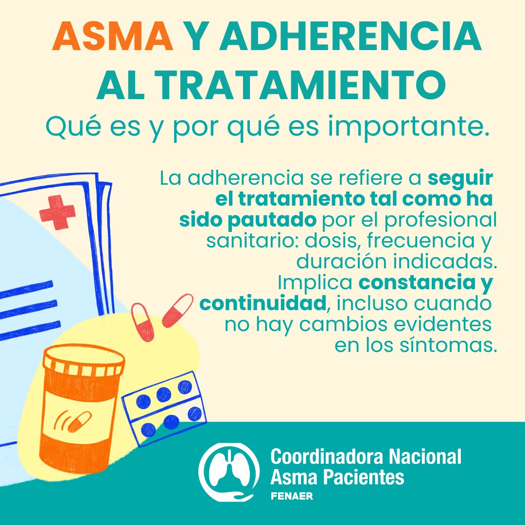 asmapacientes's tweet image. 🤚 La adherencia al tratamiento forma parte del control del #asma.

Seguir el tratamiento tal como ha sido pautado —en dosis, frecuencia y duración— ayuda a mantener la estabilidad de los síntomas y a reducir el riesgo de empeoramientos, incluso cuando no hay cambios evidentes.