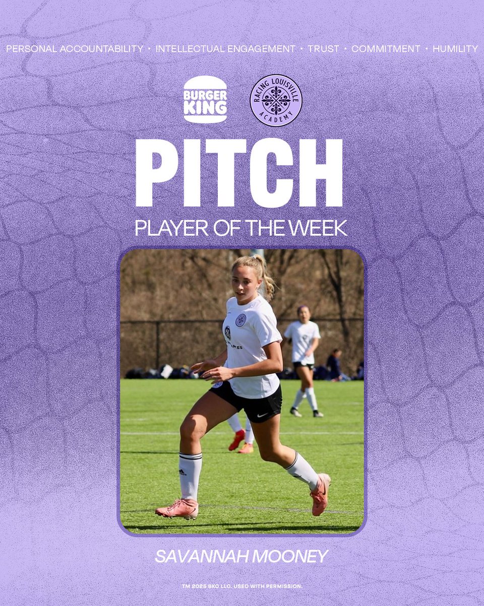 LouCityAcademy's tweet photo. Racing Academy 2008/07 player Savannah Mooney is the @BurgerKing Player of the Week after joining the U19 team in Florida, showing her commitment to the club and her age group! https://t.co/R8208muNrL
