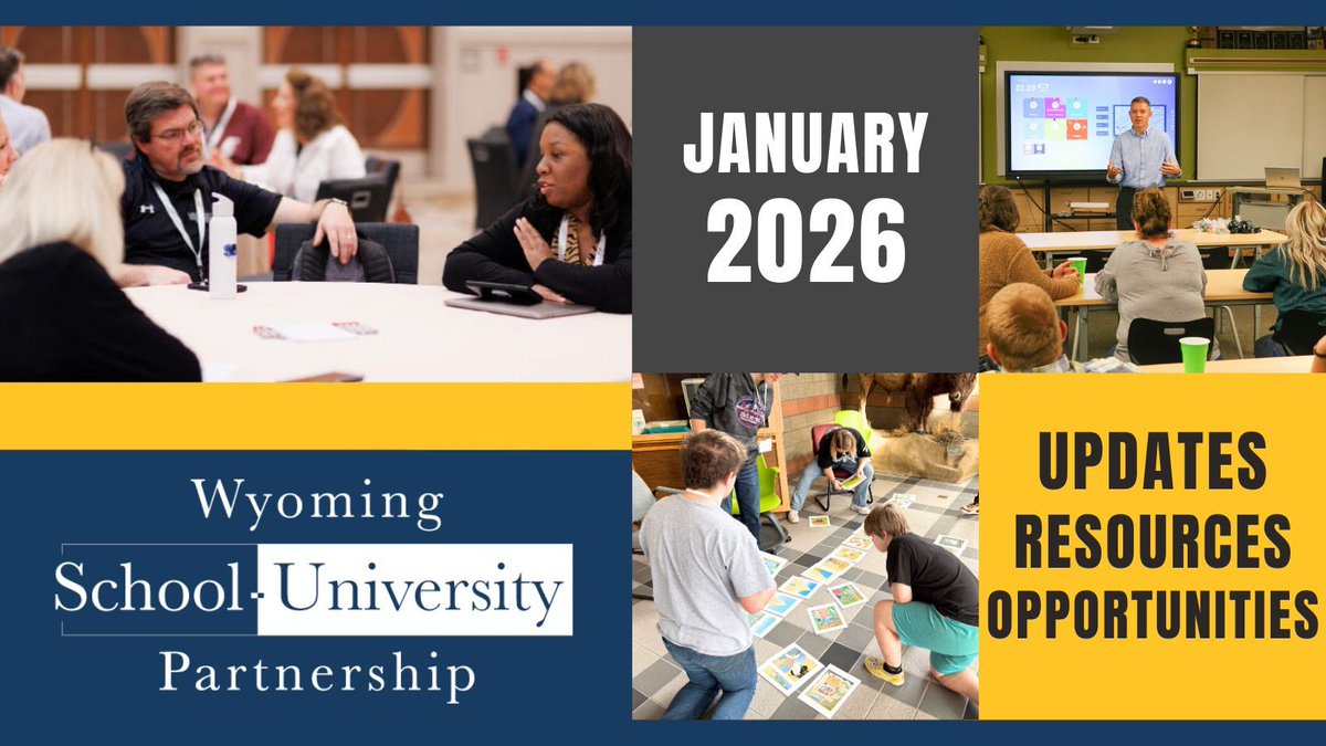 As we step into 2026, we invite you to reconnect with all things education:

📚 read a featured publication on school-university partnership collaboration
🌟 nominate an educator for #WyoTeacherMentorCorps Cohort 5, and more.

👉 conta.cc/4qzVvMz 

#WyoEdChat