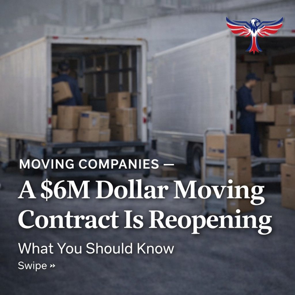 fedcon_us's tweet photo. Moving Companies! Share and save this post - this contract might be for you. 

#governmentcontracting #govcon #fedcon #movingcompany https://t.co/I8MKcB7IZj
