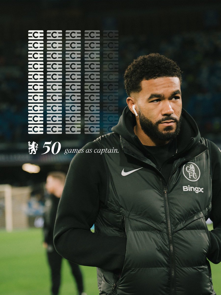 ChelseaFC's tweet image. Reece James captains Chelsea for the 50th time tonight. 👏💙

#CFC | #UCL