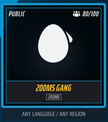 Contestants!!!! 
80/100 spots filled.
If your ping is red but your aim isn’t, welcome to 200ms Gang😎
Close to be full🥵
Join us 😳