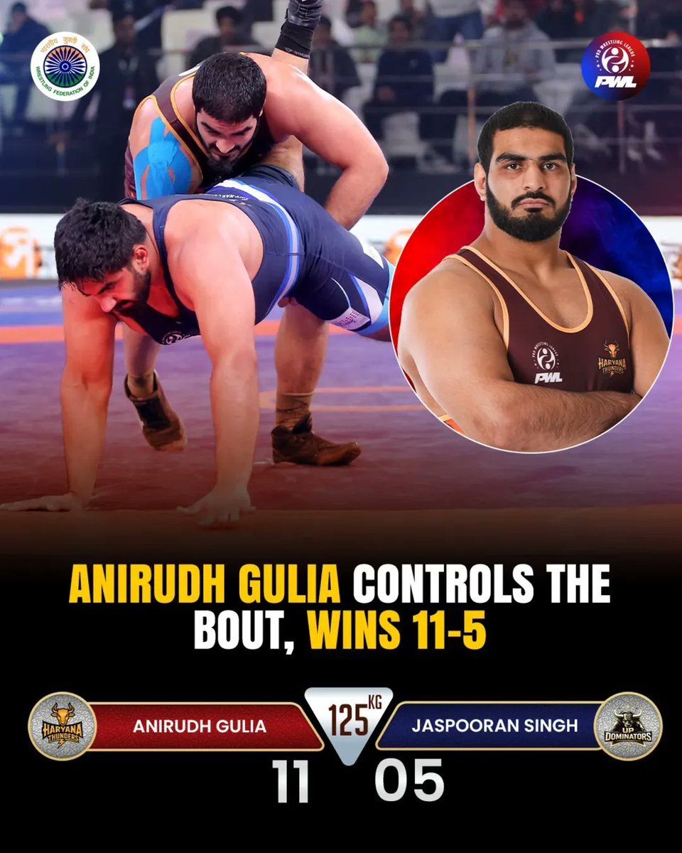 Strong performance in a key bout. Anirudh Gulia (Haryana Thunders) defeats Jaspooran Singh (UP Dominators) 11–5 with confidence. Haryana tighten their grip on the contest. #anirudhgulia #haryanathunders #updominators #pwl #ᴛʀᴇɴᴅɪɴɢɴᴏᴡ