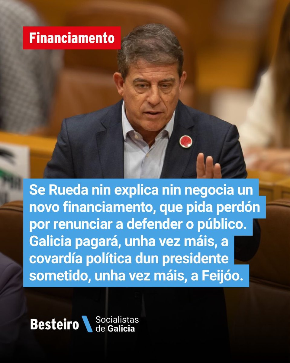#Financiamento 📊 Galicia precisa máis recursos para sanidade, dependencia, vivenda... O que non precisa é un presidente que cala.

Rueda di que os servizos públicos están infrafinanciados en 500M€, pero négase a negociar cando hai unha proposta de 578M€ enriba da mesa.