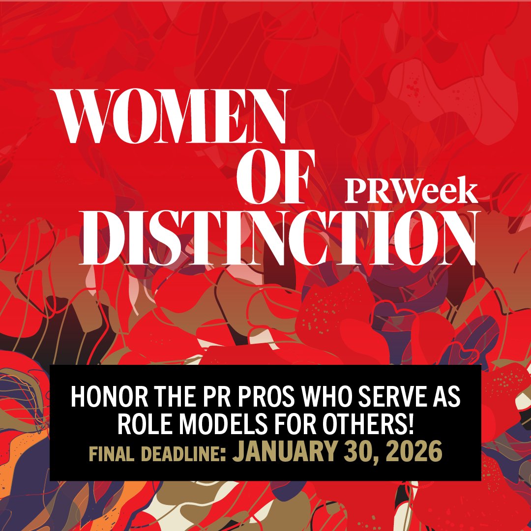 PRWeekUS's tweet photo. Time is running out! ⏳ The final deadline for PRWeek’s Women of Distinction 2026 is almost here. Don’t miss your chance to celebrate the industry’s most influential female leaders. Nominate a trailblazer today: https://t.co/RcRgRafJLD #PRWeekWomenOfDistinction https://t.co/6WCW6qRSJ3