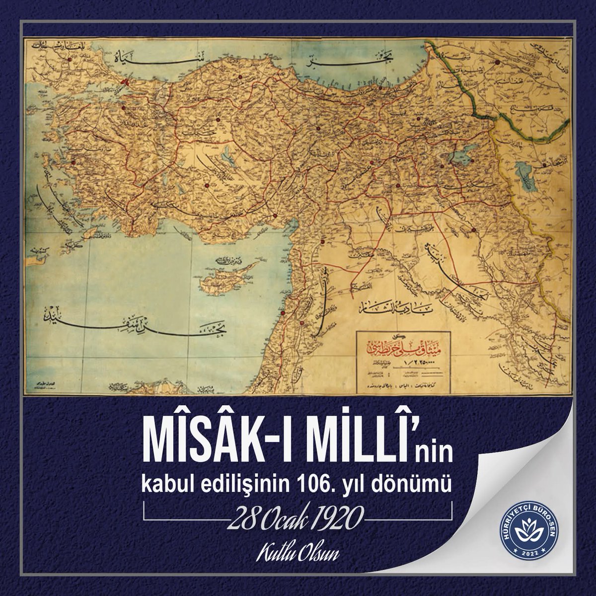Mîsâk-ı Millî’nin kabul edilişinin 106. yıl dönümünde, milletimizin bağımsızlık ve egemenlik iradesini tüm dünyaya ilan eden bu tarihî kararı bir kez daha gururla anıyoruz.