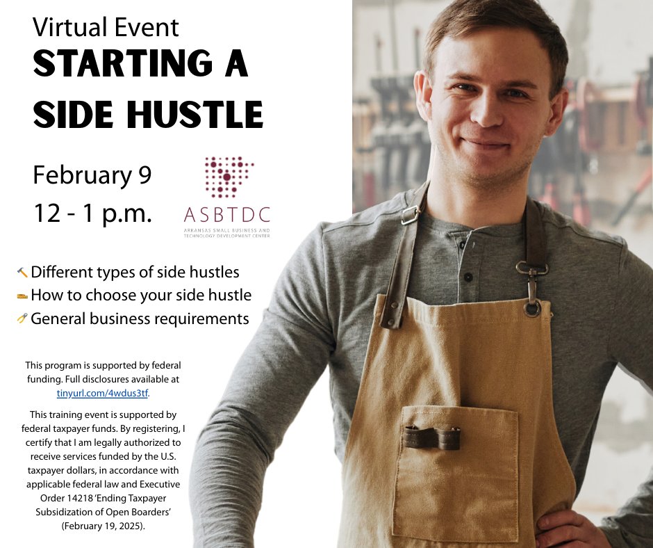 Consider starting a small business on the side to make extra money?💰Want to see if you can make a little extra cash with your hobby? Join us online to find out different ways to start and things you need to know. asbtdc.ecenterdirect.com/events/70372462