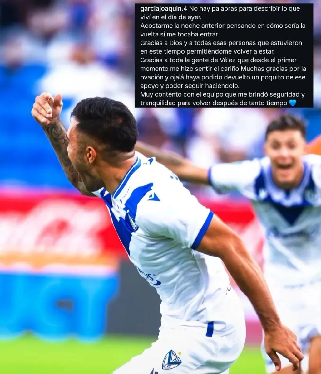 elshowdevelez's tweet photo. Las emotivas palabras de Joaquín #Garcia luego de su vuelta y gol 🥹💙🤍💪🏼

"Gracias a toda la gente de #Vélez que desde el primer momento me hizo sentir el cariño..." https://t.co/6rl0lp8dap