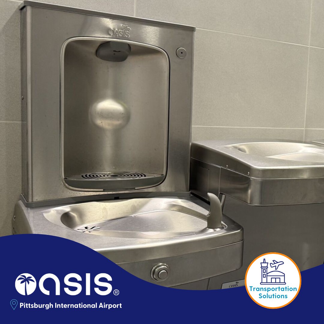 OASISIntl's tweet photo. You’ll find OASIS at the NEW Pittsburgh International Airport, featuring a fully mechanical bottle filler and vandal-resistant drinking fountain. With no electricity required, durable mechanical activation keeps water flowing in high-traffic spaces.

🔗 https://t.co/IkXuFLcOOO https://t.co/O2l94uPZGU