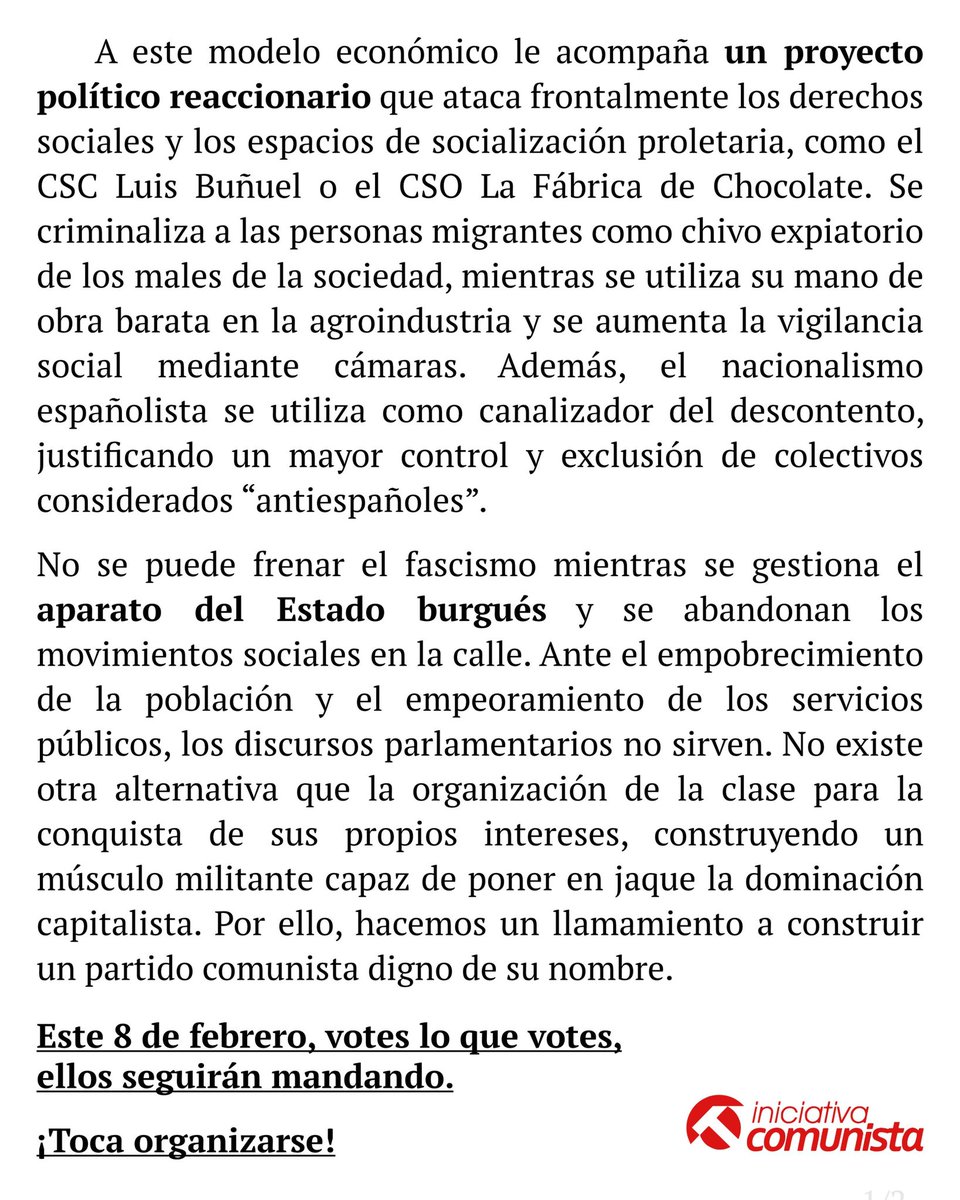 ❗❗Ante el empobrecimiento de la población y el empeoramiento de los servicios públicos, los discursos parlamentarios no sirven

Votes lo que votes, ellos seguirán mandando

Artículo de opinión completo en iniciativacomunista.net