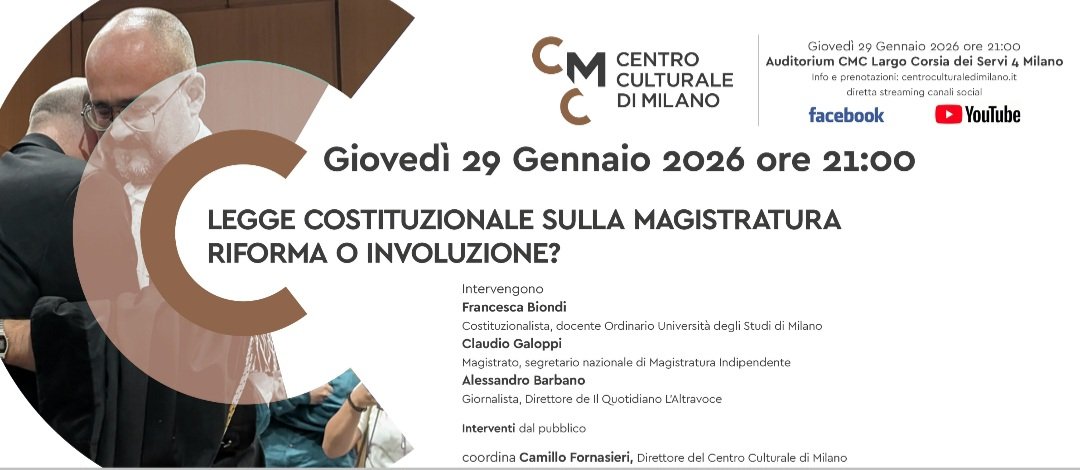 Referendum Legge sulla Magistratura ne parliamo a Milano con #Francesca #Biondi <a href="/alebarbano/">Alessandro Barbano</a> <a href="/cmgaloppi/">Claudio M. Galoppi</a> motivi già vecchi o invece nuovi di una riforma? E quale autonomia e verità si affermano per la difficile responsabilità della giustizia?
 shorturl.at/98mfx