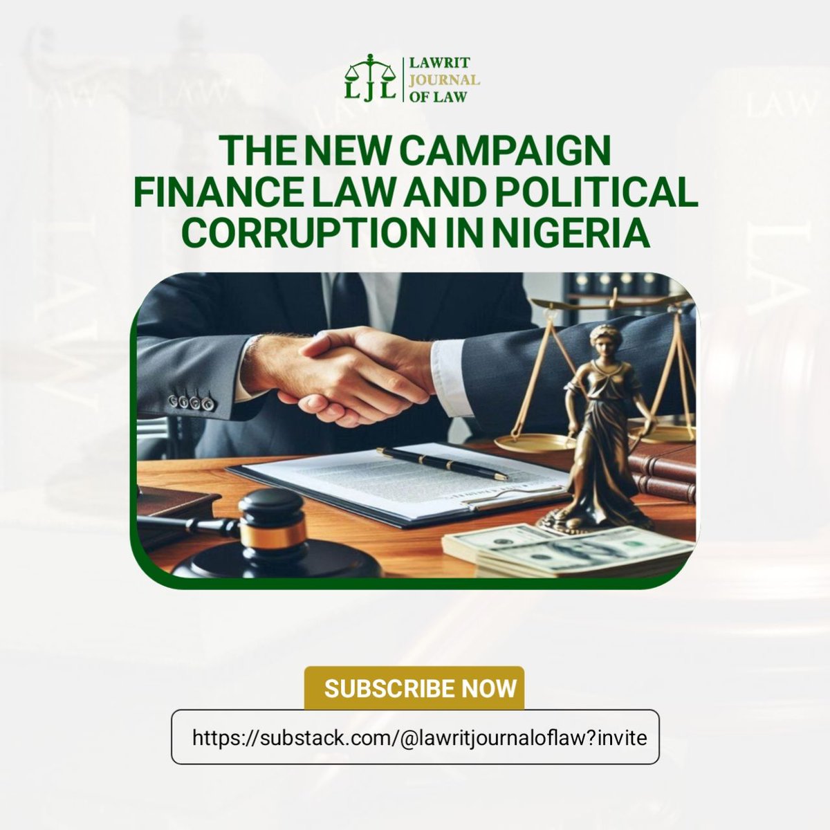 Can a new campaign finance law really curb political corruption in Nigeria?

This piece breaks down the impact of campaign finance regulation, and what legal reforms are needed to strengthen transparency and accountability.

Read the full article: open.substack.com/pub/lawritjour…