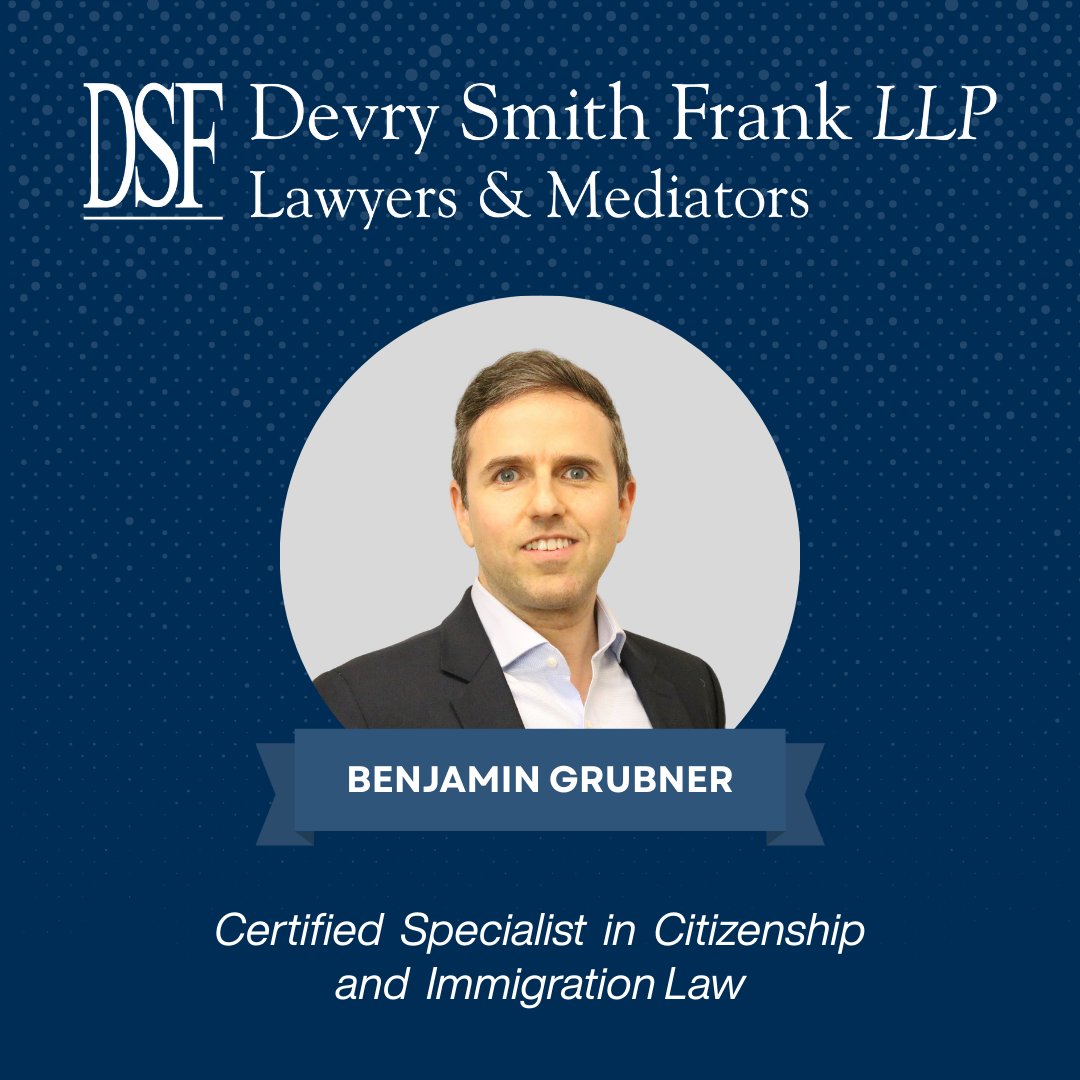 We are pleased to announce that our immigration lawyer, Benjamin Grubner, has been designated a Certified Specialist in Citizenship and Immigration Law by the Law Society of Ontario.

Please join us in congratulating Benjamin on this achievement.

ow.ly/yGr650Y52Z2