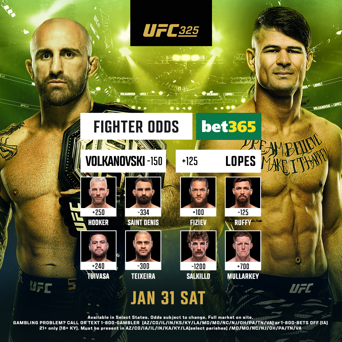 The odds are here 👊 Who do you got winning at #UFC325? [ B2YB @Bet365_US ]