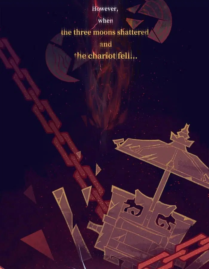 ngoctrongly's tweet image. In case you haven't picked up on it yet - the event that caused the creation of the Chasm was the fall of Zibai's Solar/Lunar Chariot during the War of Funerary Flame, the catastrophe that ended in the death of the Moon Sisters